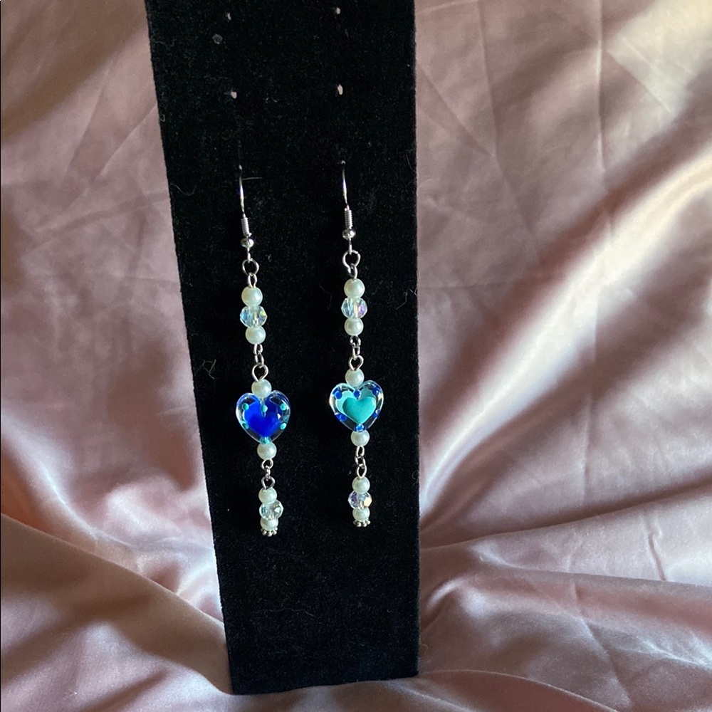 Blue Heart Drop Earrings